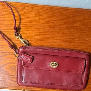 Coach Burgundy Leather Wristlet with Gold Accents